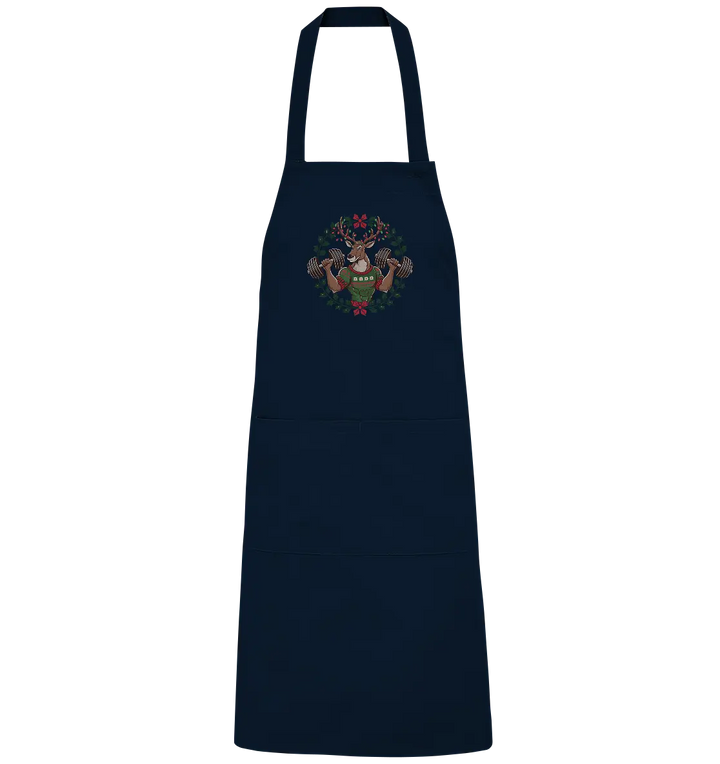 Hirsch mit Weihnachtspullover & Hanteln - Organic Grillschürze Bright Lights Arts