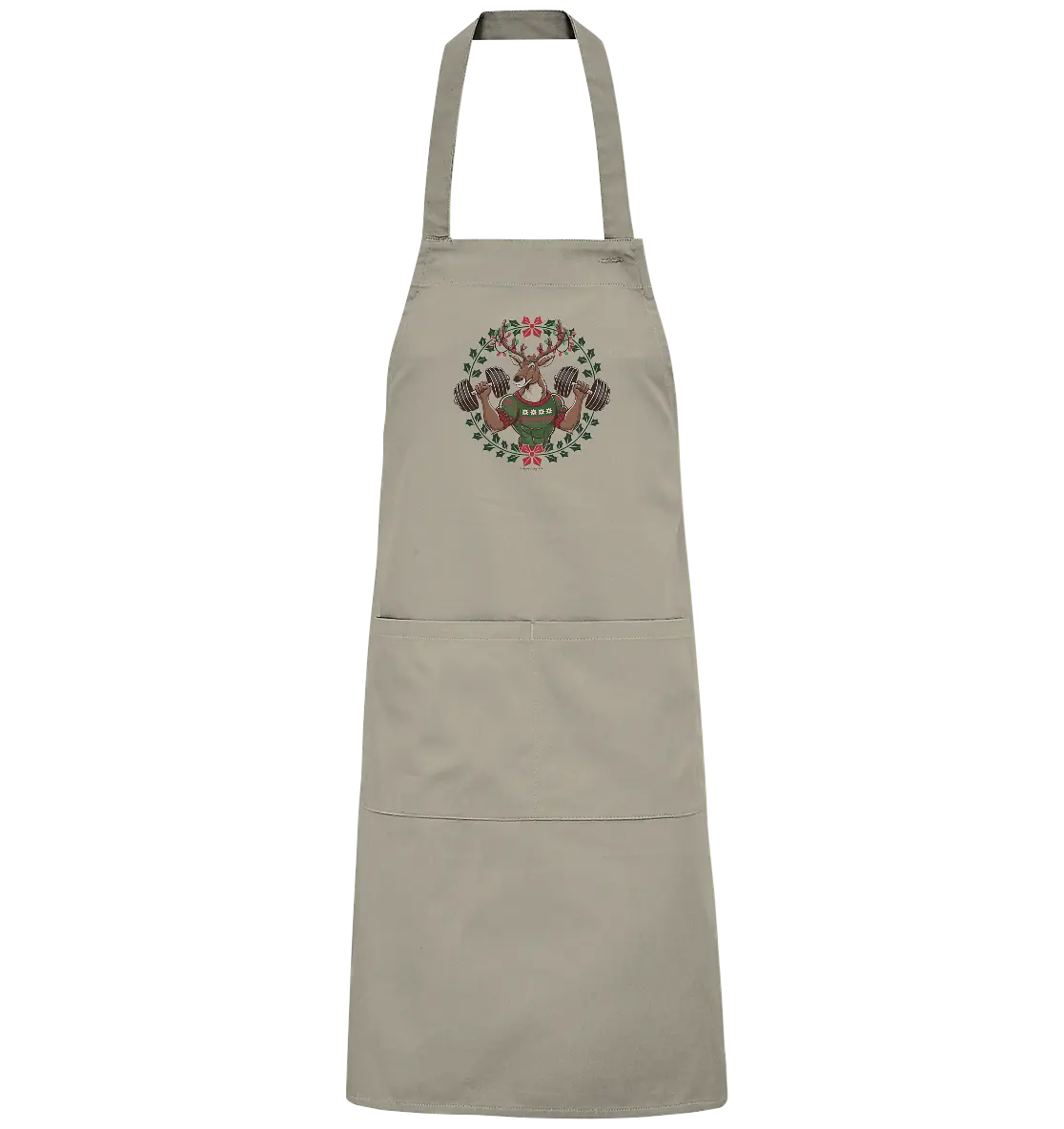 Hirsch mit Weihnachtspullover & Hanteln - Organic Grillschürze Bright Lights Arts