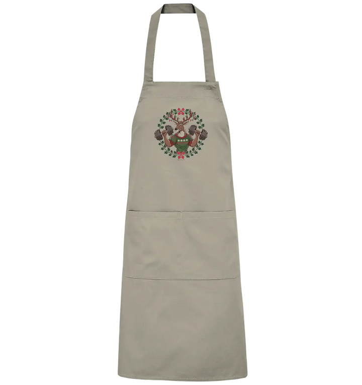 Hirsch mit Weihnachtspullover & Hanteln - Organic Grillschürze Bright Lights Arts