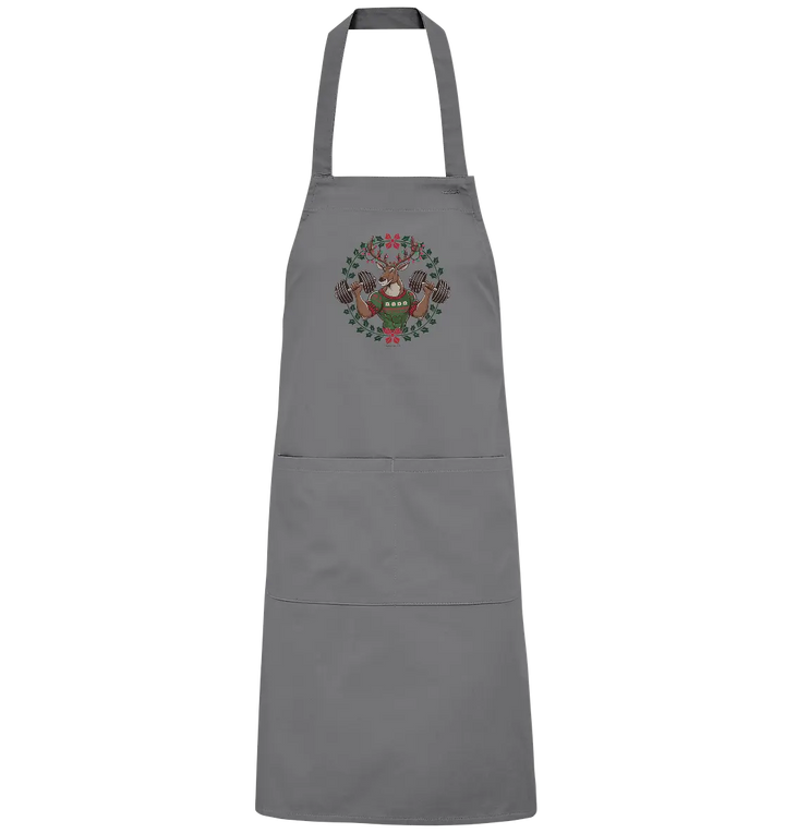 Hirsch mit Weihnachtspullover & Hanteln - Organic Grillschürze Bright Lights Arts