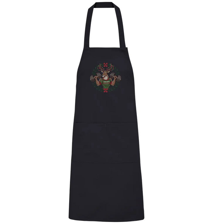 Hirsch mit Weihnachtspullover & Hanteln - Organic Grillschürze Bright Lights Arts