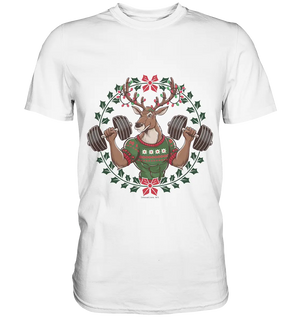 Hirsch mit Weihnachtspullover & Hanteln - Premium Shirt Bright Lights Arts