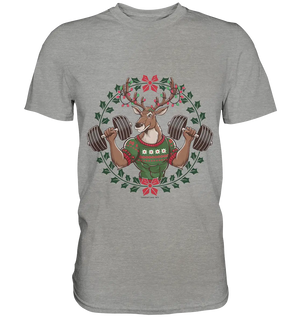 Hirsch mit Weihnachtspullover & Hanteln - Premium Shirt Bright Lights Arts