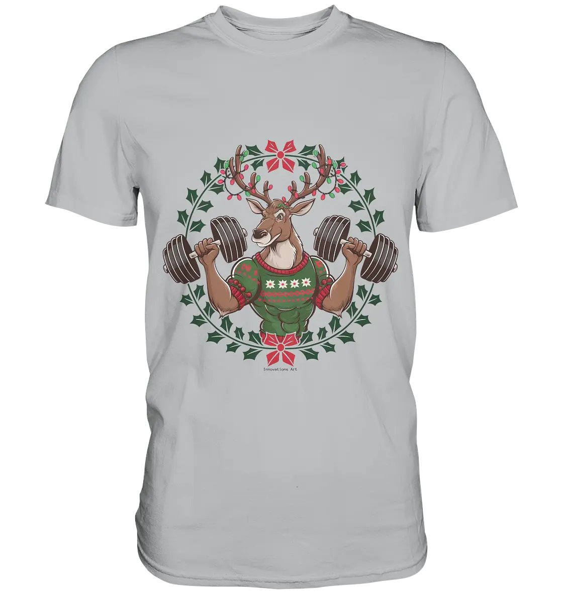 Hirsch mit Weihnachtspullover & Hanteln - Premium Shirt Bright Lights Arts