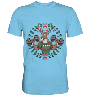 Hirsch mit Weihnachtspullover & Hanteln - Premium Shirt Bright Lights Arts
