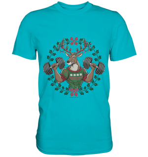 Hirsch mit Weihnachtspullover & Hanteln - Premium Shirt Bright Lights Arts
