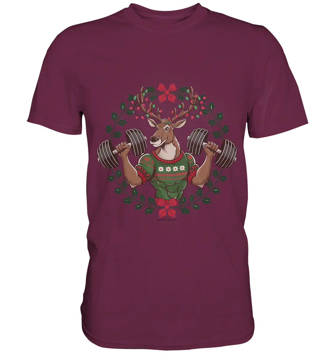 Hirsch mit Weihnachtspullover & Hanteln - Premium Shirt Bright Lights Arts