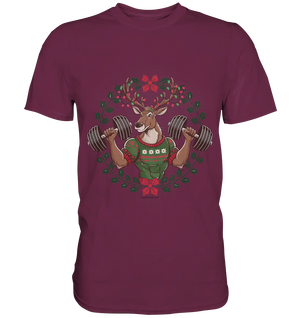Hirsch mit Weihnachtspullover & Hanteln - Premium Shirt Bright Lights Arts