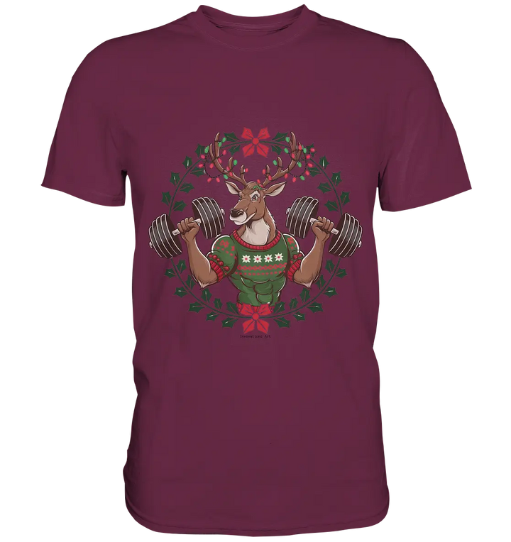 Hirsch mit Weihnachtspullover & Hanteln - Premium Shirt Bright Lights Arts
