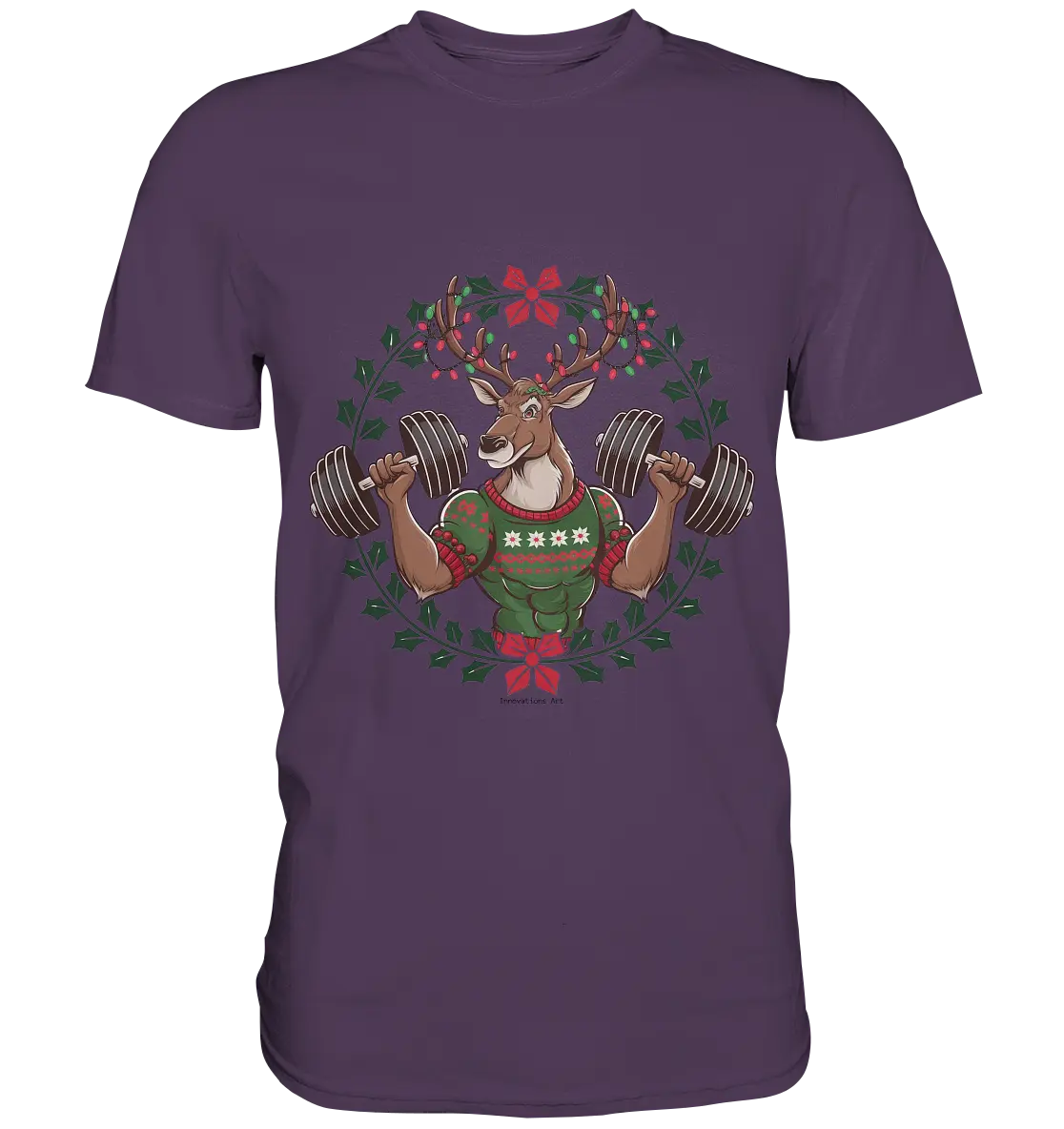 Hirsch mit Weihnachtspullover & Hanteln - Premium Shirt Bright Lights Arts