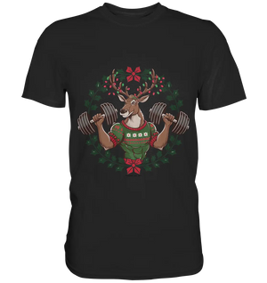 Hirsch mit Weihnachtspullover & Hanteln - Premium Shirt Bright Lights Arts