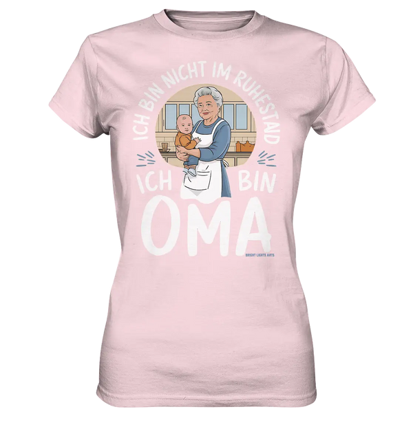 Ich bin nicht im Ruhestand Oma mit Baby in der Küche Warmherzige Familienillustration - Ladies Premium Shirt Bright Lights Arts