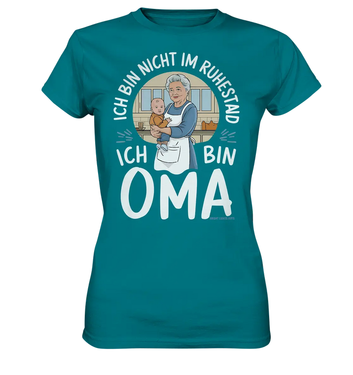 Ich bin nicht im Ruhestand Oma mit Baby in der Küche Warmherzige Familienillustration - Ladies Premium Shirt Bright Lights Arts