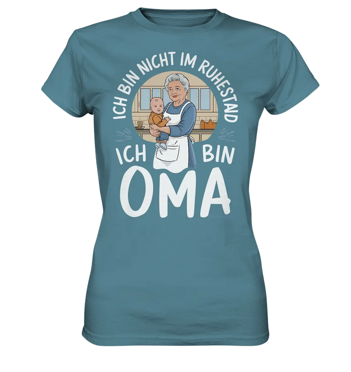 Ich bin nicht im Ruhestand Oma mit Baby in der Küche Warmherzige Familienillustration - Ladies Premium Shirt Bright Lights Arts