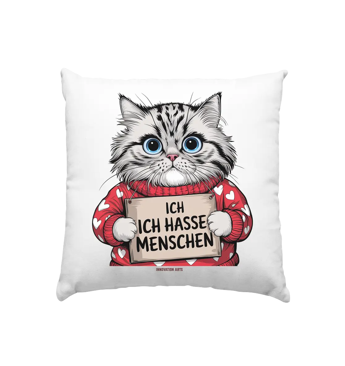 Ich hasse Menschen bunte Katze - Kissen 40x40cm Bright Lights Arts