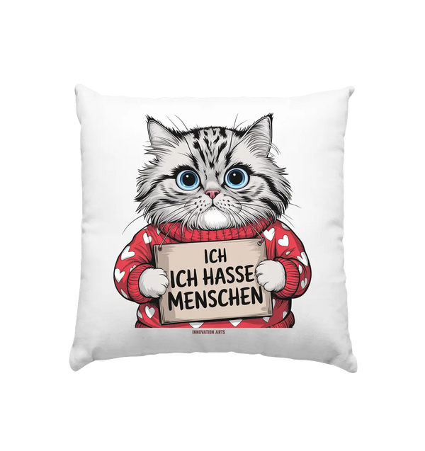 Ich hasse Menschen bunte Katze - Kissen 40x40cm Bright Lights Arts