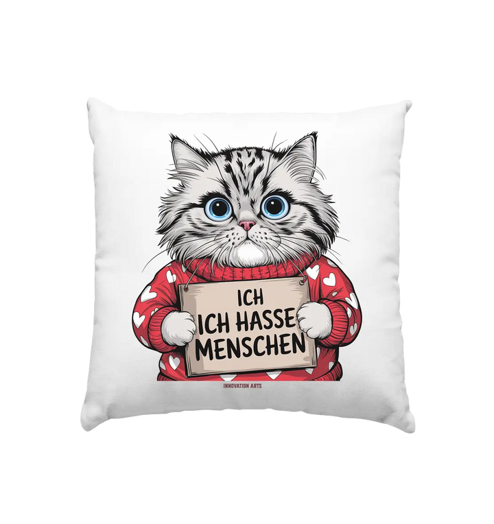 Ich hasse Menschen bunte Katze - Kissen 40x40cm Bright Lights Arts