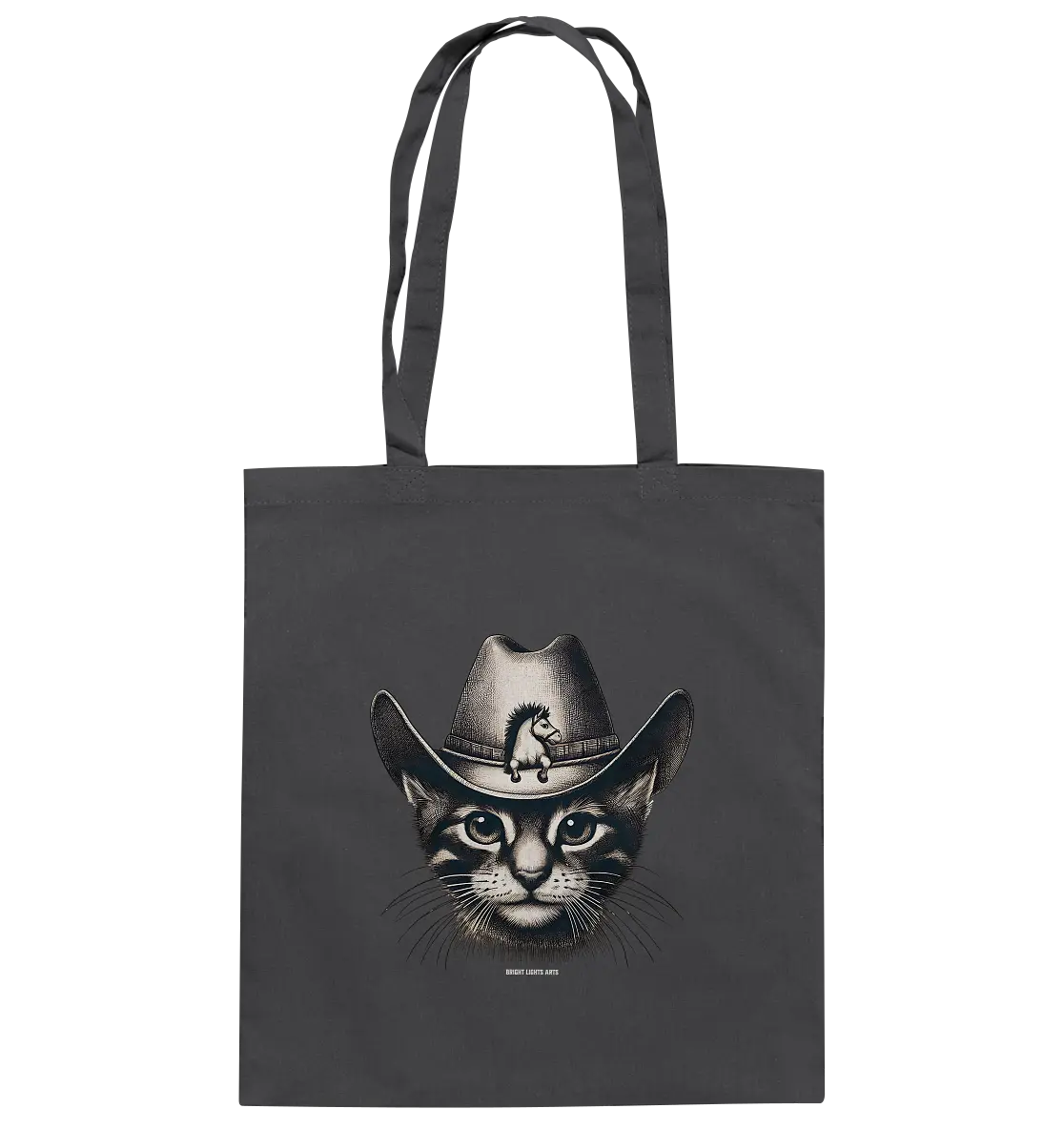 Katzen-Cowboy – Western trifft auf flauschige Eleganz - Baumwolltasche Bright Lights Arts