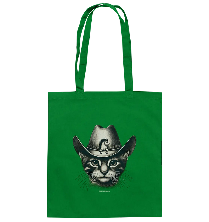 Katzen-Cowboy – Western trifft auf flauschige Eleganz - Baumwolltasche Bright Lights Arts