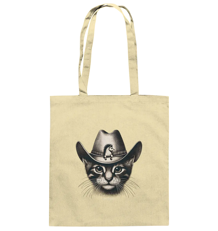 Katzen-Cowboy – Western trifft auf flauschige Eleganz - Baumwolltasche Bright Lights Arts