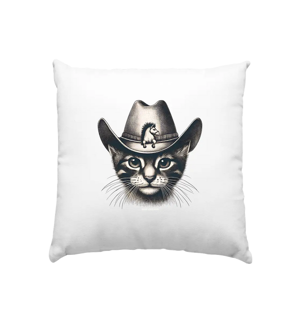 Katzen-Cowboy – Western trifft auf flauschige Eleganz - Kissen 40x40cm Bright Lights Arts