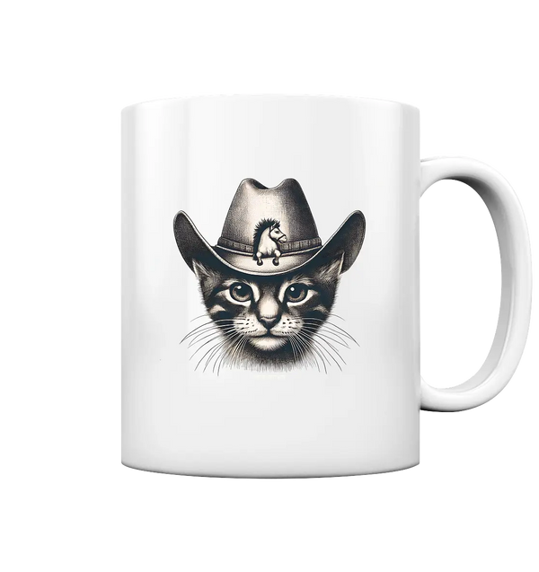 Katzen-Cowboy – Western trifft auf flauschige Eleganz - Tasse glossy Bright Lights Arts