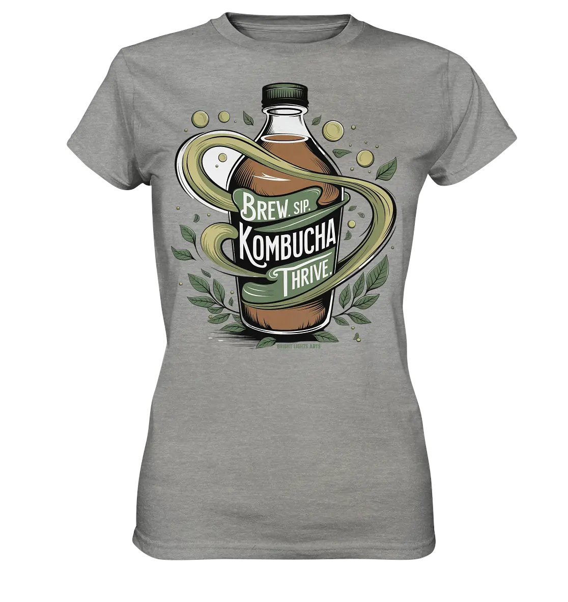 Kombucha Logo – Brew, Sip, Thrive - Ladies Premium Shirt Bright Lights Arts