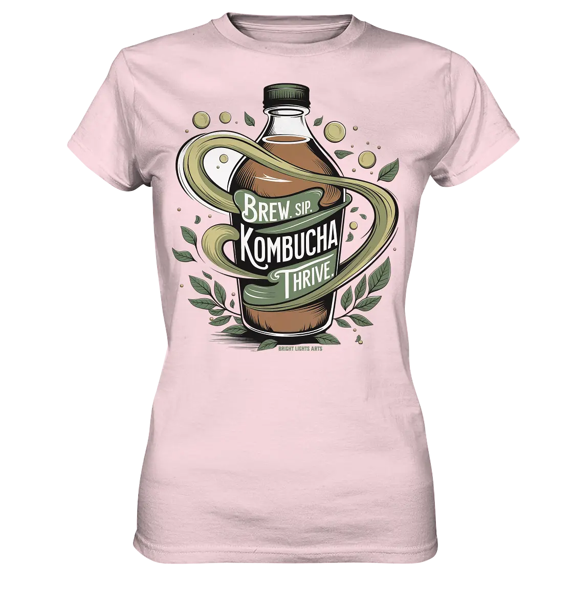 Kombucha Logo – Brew, Sip, Thrive - Ladies Premium Shirt Bright Lights Arts