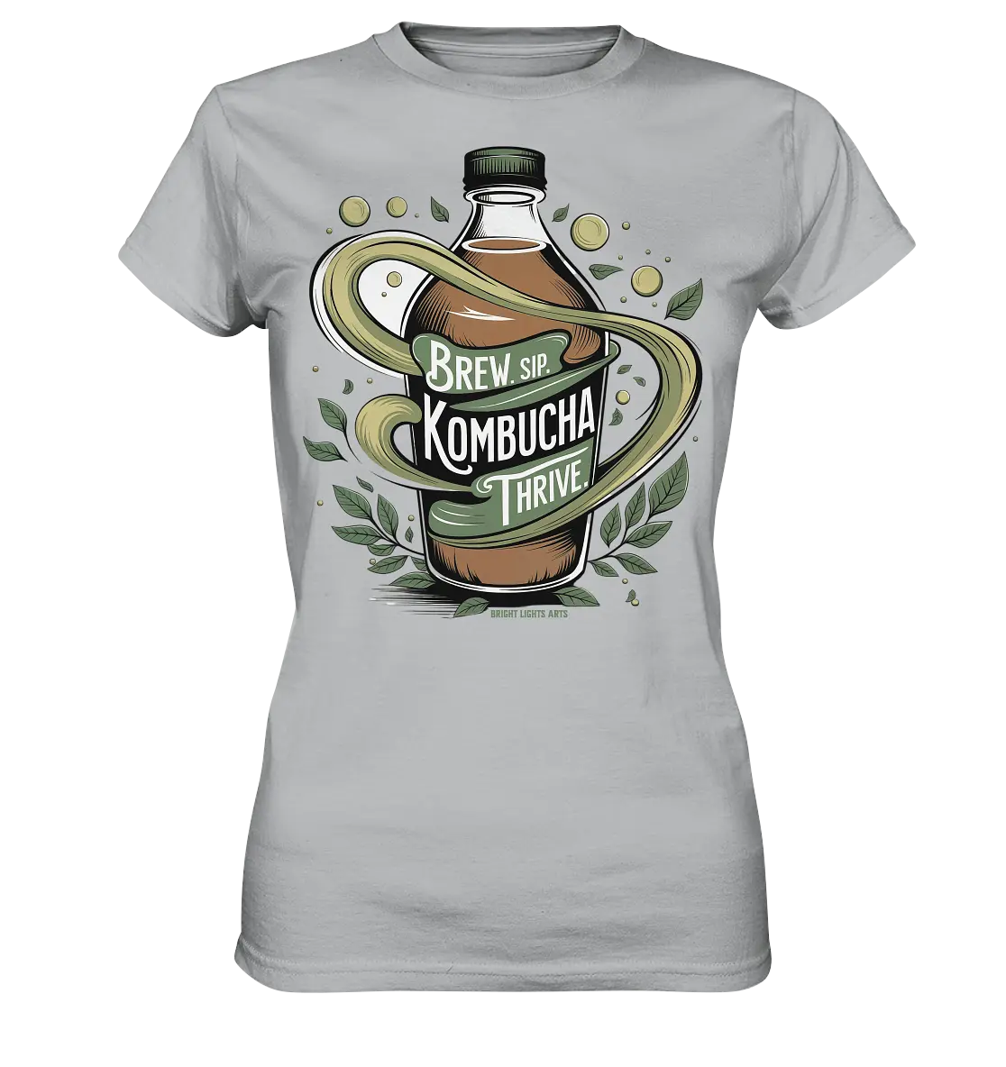 Kombucha Logo – Brew, Sip, Thrive - Ladies Premium Shirt Bright Lights Arts