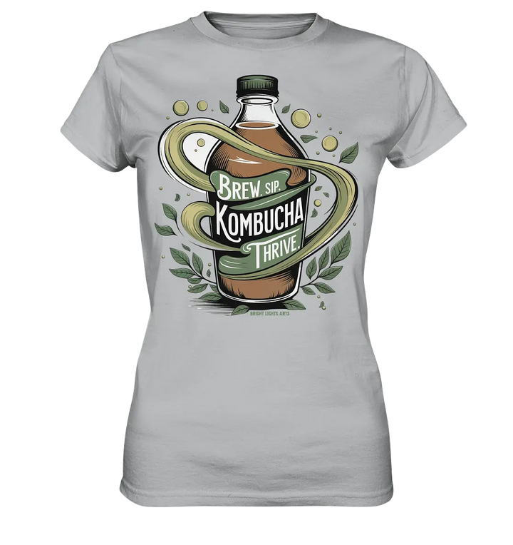 Kombucha Logo – Brew, Sip, Thrive - Ladies Premium Shirt Bright Lights Arts