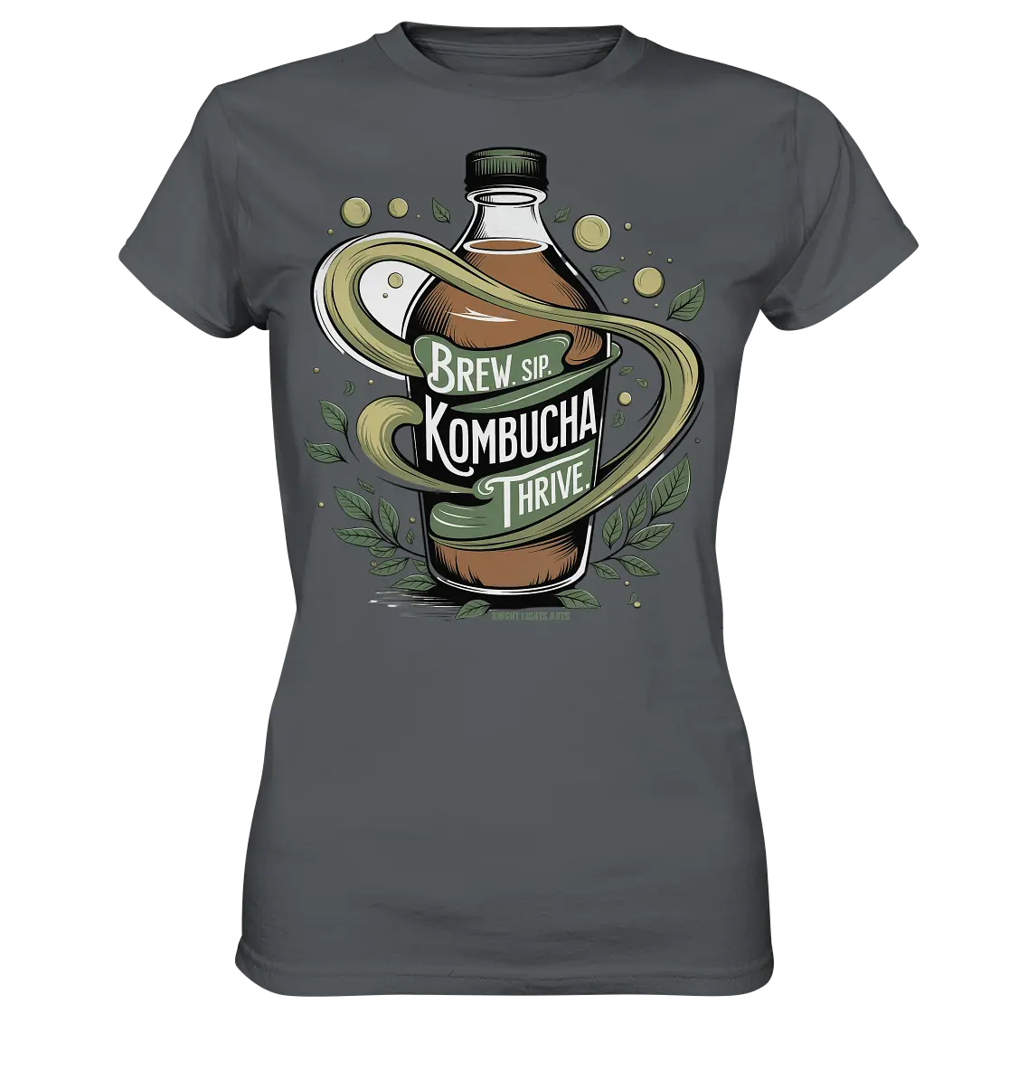 Kombucha Logo – Brew, Sip, Thrive - Ladies Premium Shirt Bright Lights Arts