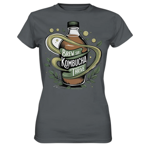Kombucha Logo – Brew, Sip, Thrive - Ladies Premium Shirt Bright Lights Arts