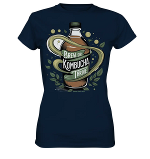 Kombucha Logo – Brew, Sip, Thrive - Ladies Premium Shirt Bright Lights Arts