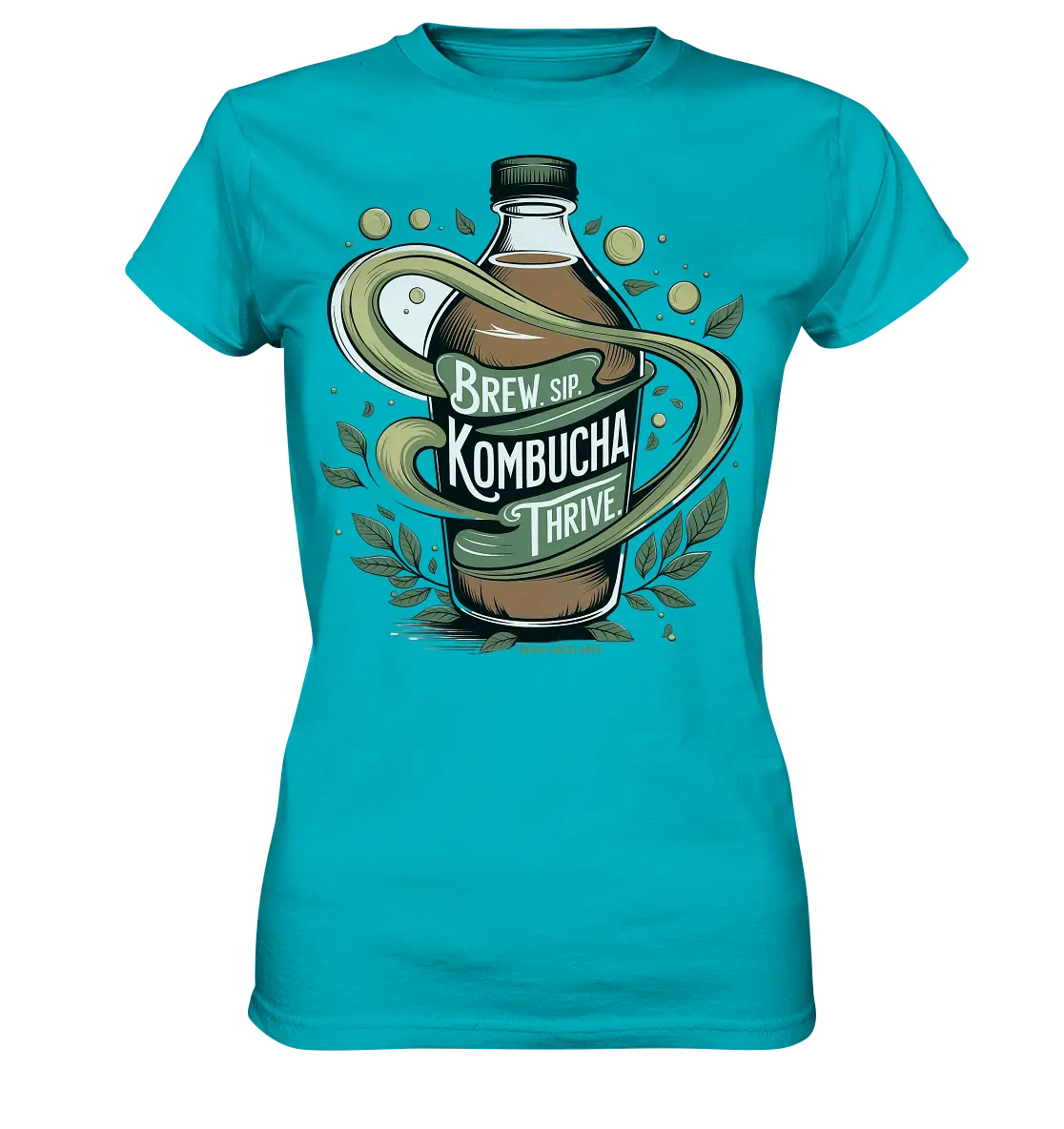 Kombucha Logo – Brew, Sip, Thrive - Ladies Premium Shirt Bright Lights Arts