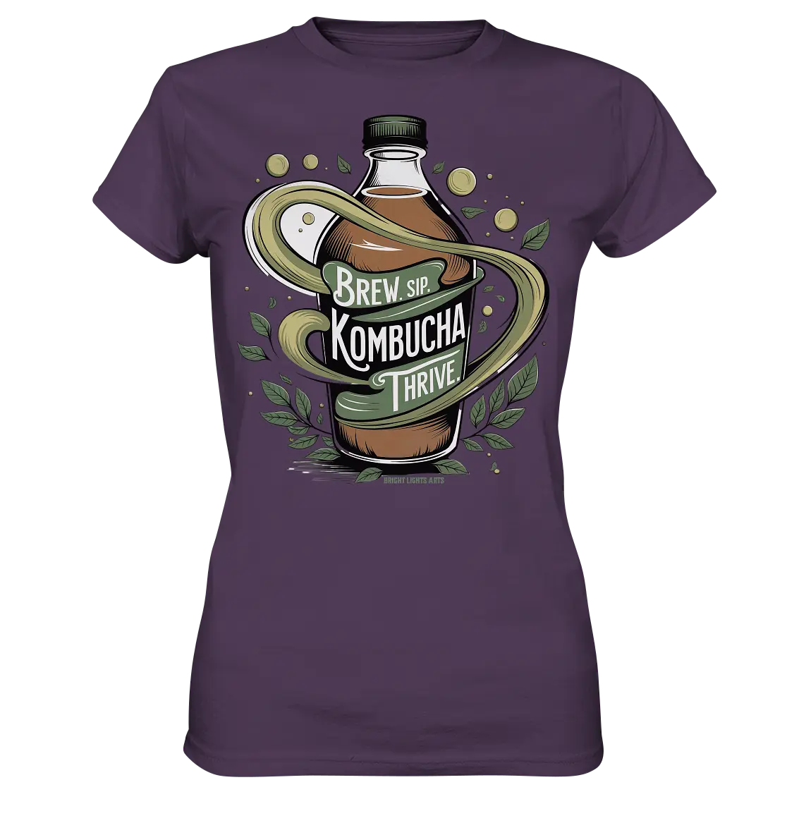 Kombucha Logo – Brew, Sip, Thrive - Ladies Premium Shirt Bright Lights Arts