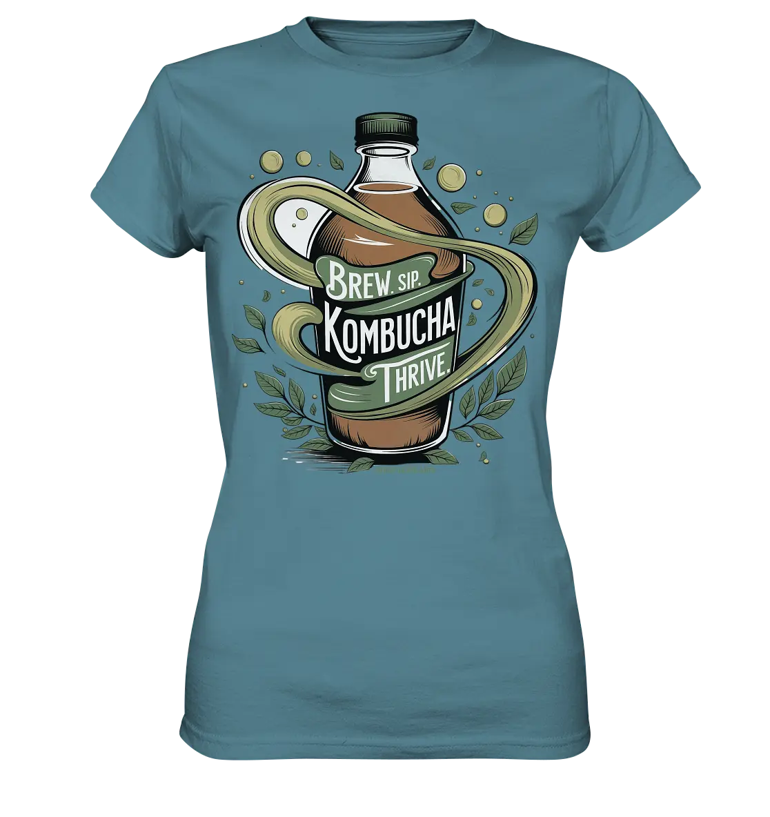 Kombucha Logo – Brew, Sip, Thrive - Ladies Premium Shirt Bright Lights Arts