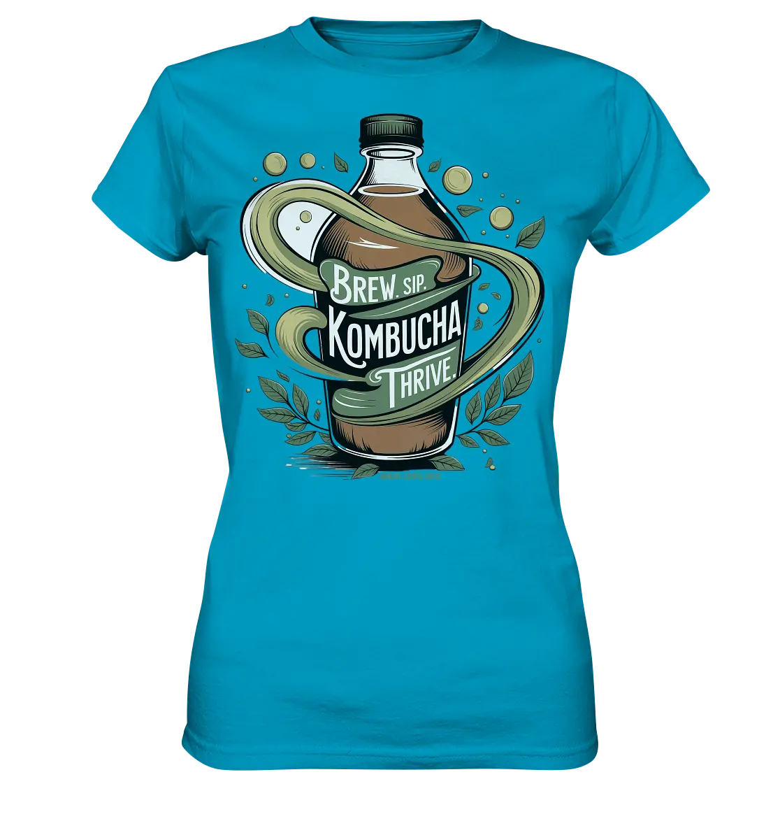 Kombucha Logo – Brew, Sip, Thrive - Ladies Premium Shirt Bright Lights Arts