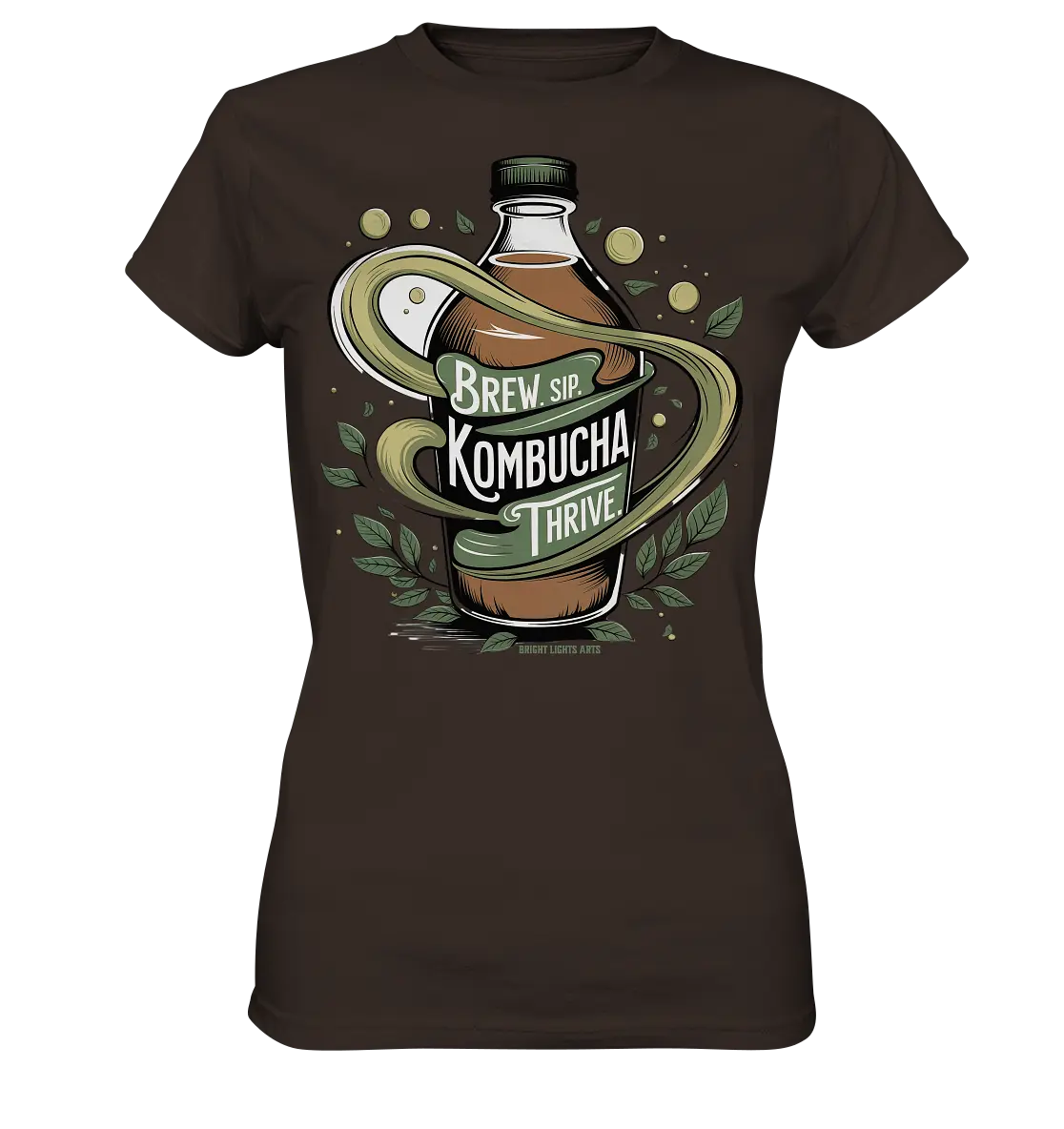 Kombucha Logo – Brew, Sip, Thrive - Ladies Premium Shirt Bright Lights Arts