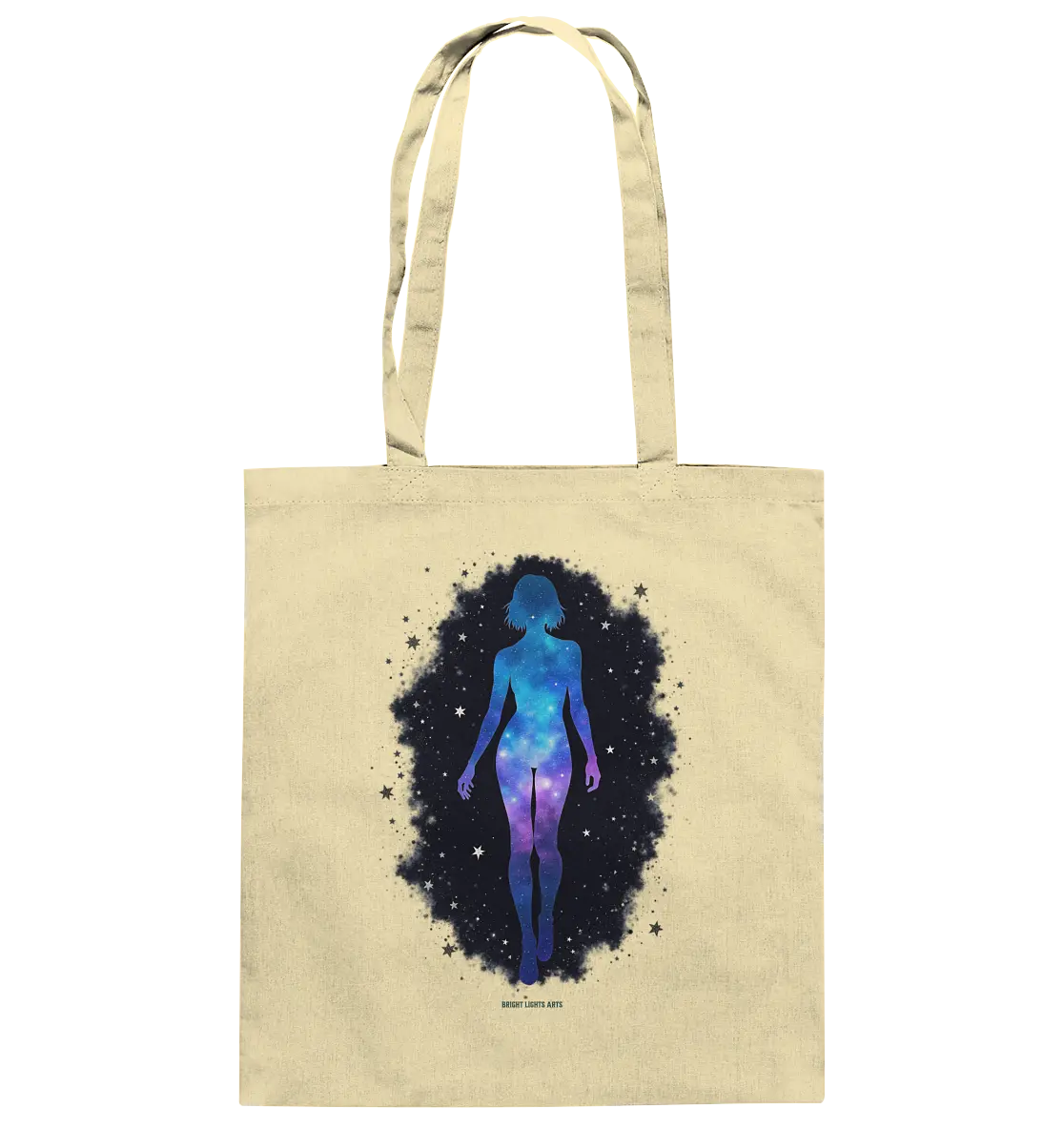 Kosmische Selbst-Reflexion – Universum trifft menschliche Silhouette - Baumwolltasche Bright Lights Arts
