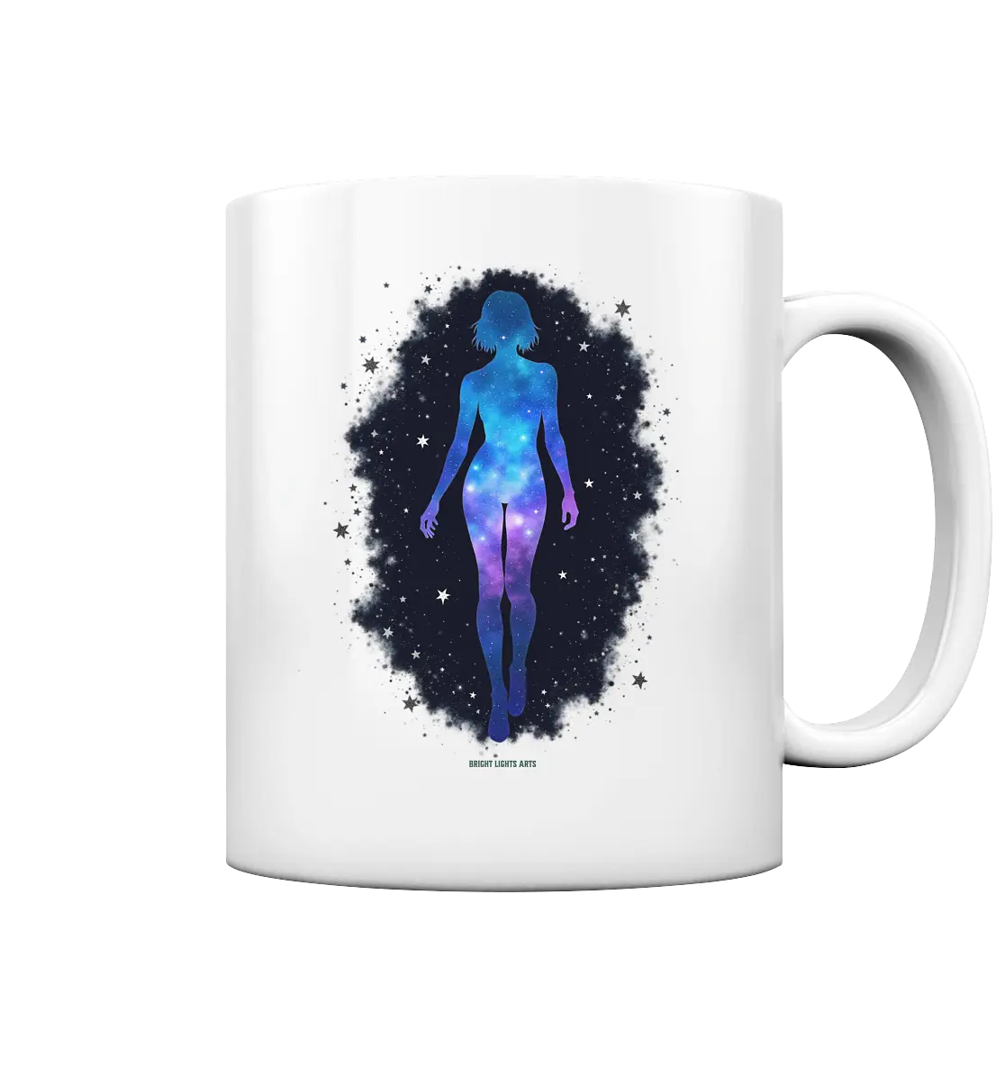 Kosmische Selbst-Reflexion – Universum trifft menschliche Silhouette - Tasse glossy Bright Lights Arts