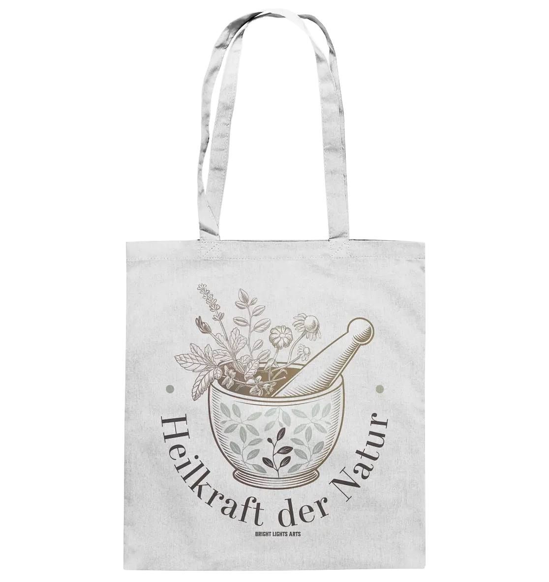 Kraft der Natur – Vintage Mörser & Stößel Design - Baumwolltasche Bright Lights Arts