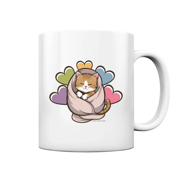 Kuscheliges Kätzchen unter Decke - Tasse glossy Bright Lights Arts