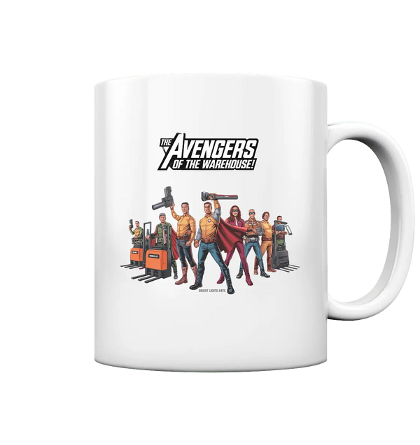 Lagerhelden – Humorvolle und kreative Teamwork Kunst - Tasse glossy - Bright Lights Arts