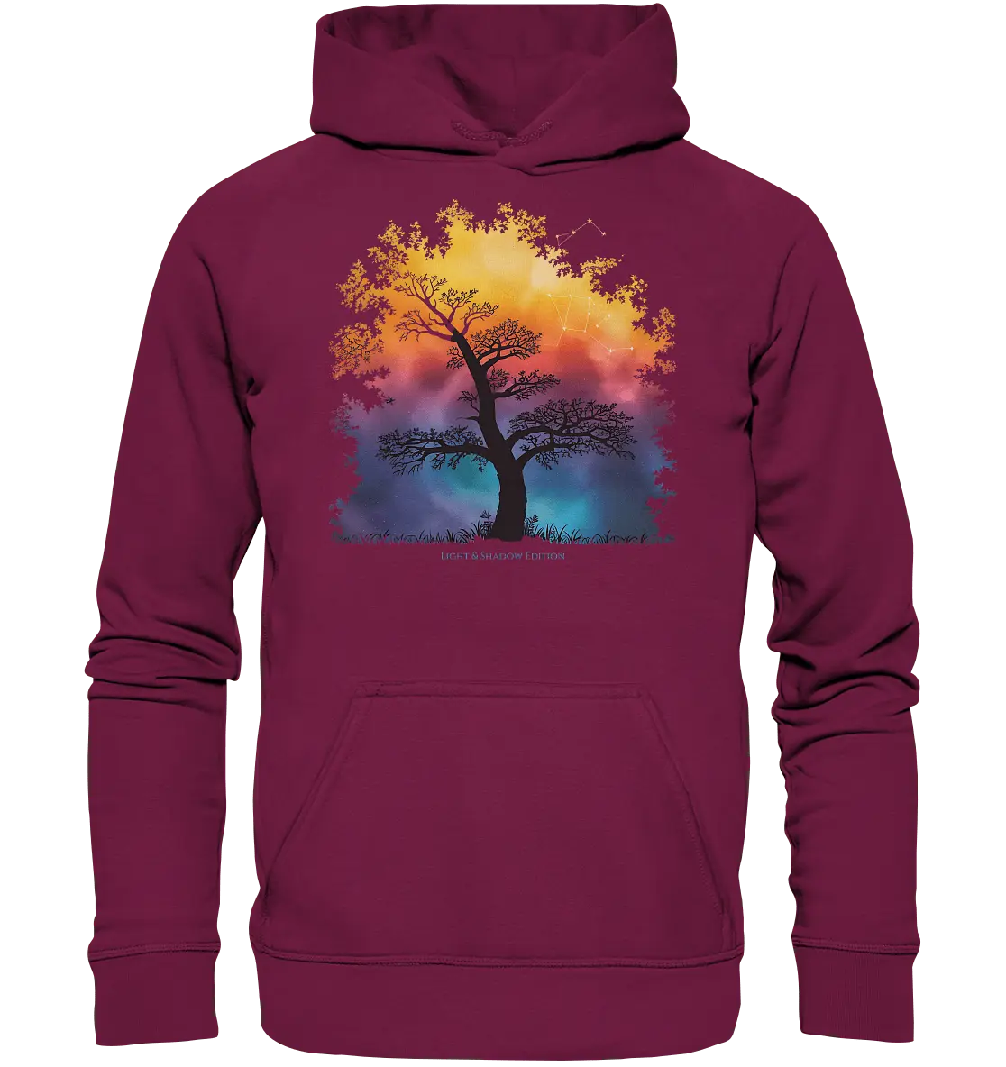 Licht & Schatten – Magische Baumlandschaft mit Sternbild - Basic Unisex Hoodie - Bright Lights Arts