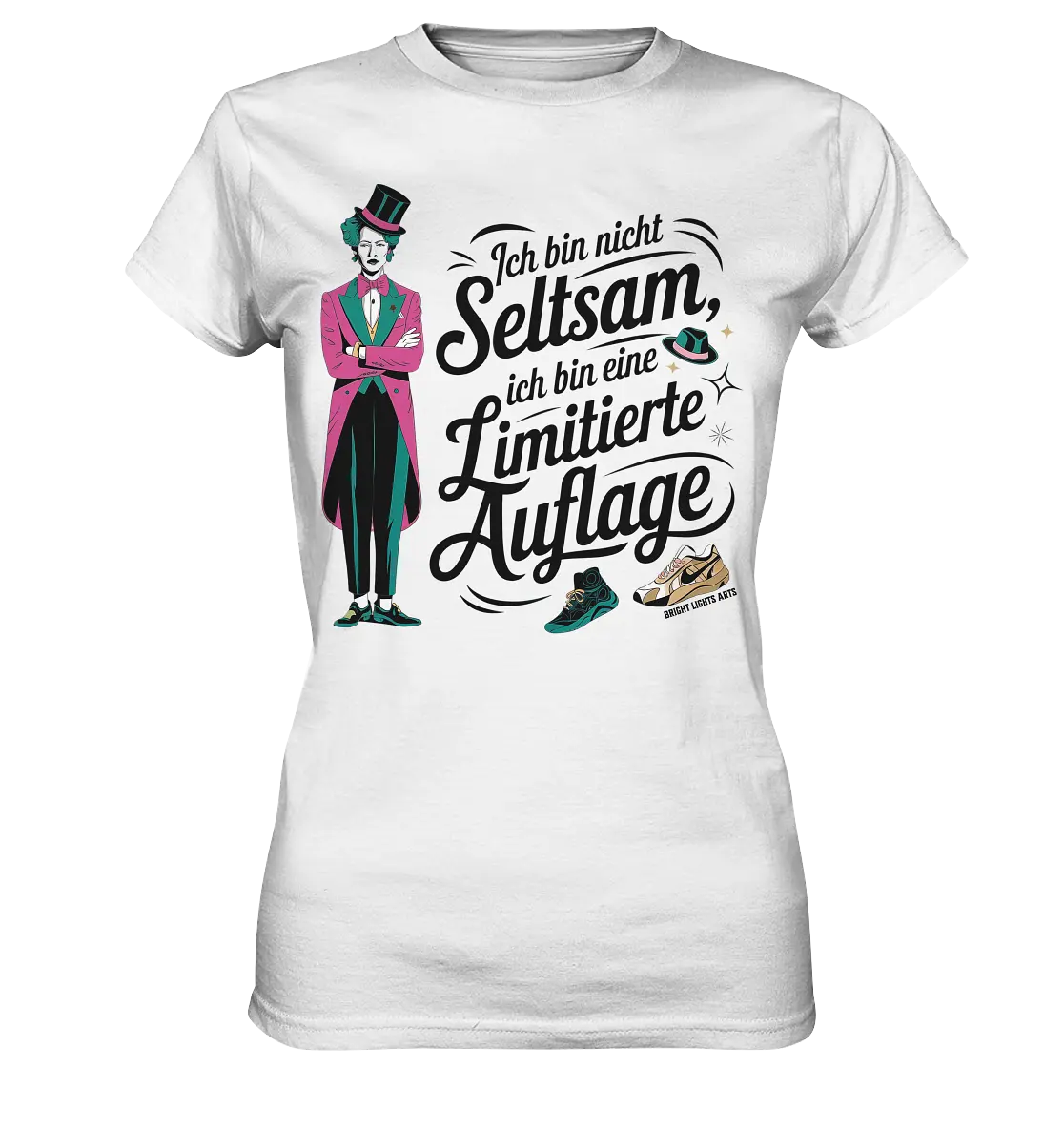 Limitierte Auflage – Pinker Smoking und Zylinder - Ladies Premium Shirt Bright Lights Arts