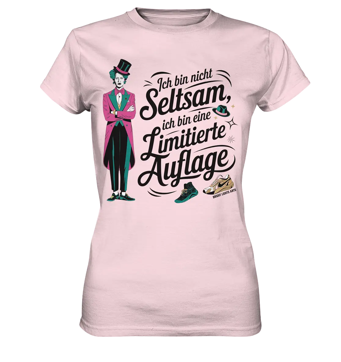 Limitierte Auflage – Pinker Smoking und Zylinder - Ladies Premium Shirt Bright Lights Arts