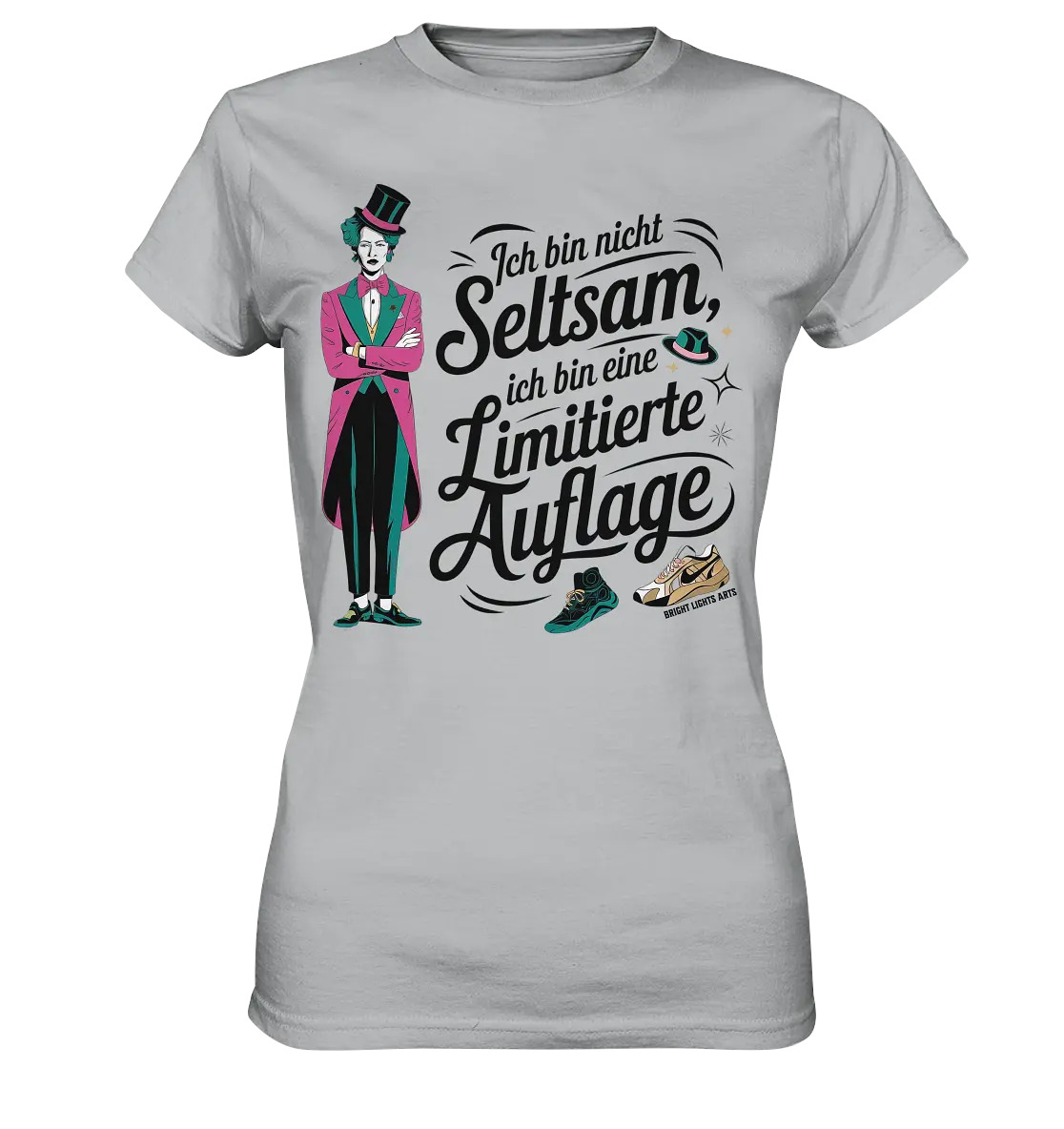Limitierte Auflage – Pinker Smoking und Zylinder - Ladies Premium Shirt Bright Lights Arts