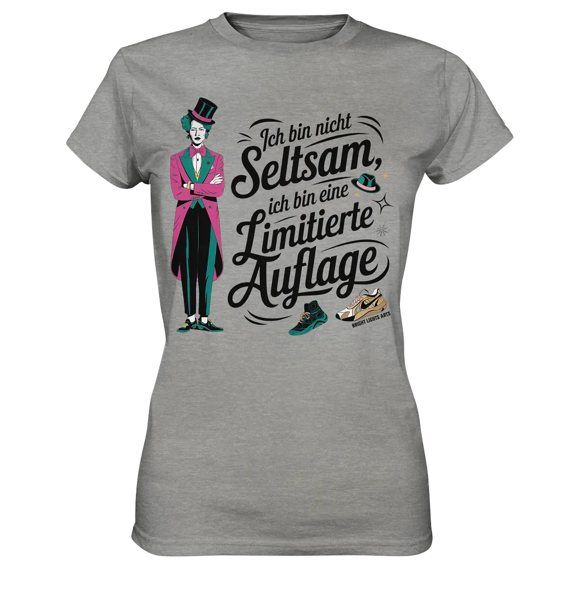 Limitierte Auflage – Pinker Smoking und Zylinder - Ladies Premium Shirt Bright Lights Arts