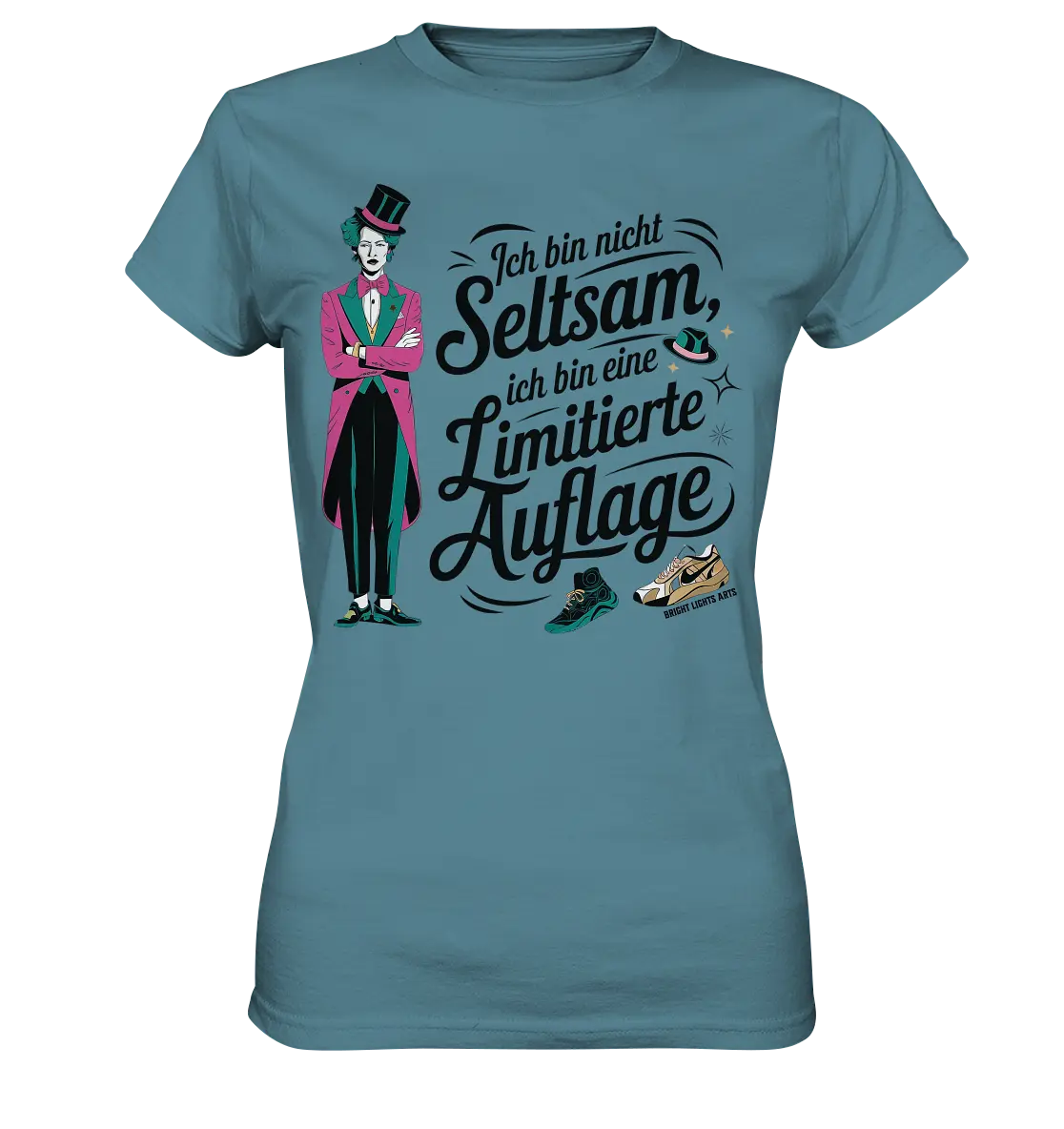 Limitierte Auflage – Pinker Smoking und Zylinder - Ladies Premium Shirt Bright Lights Arts