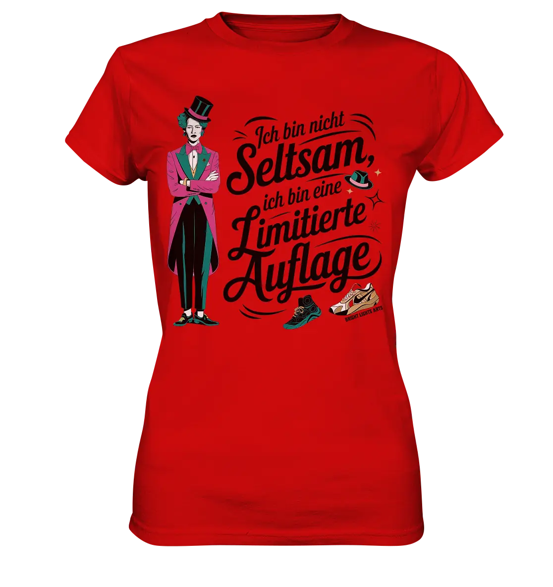 Limitierte Auflage – Pinker Smoking und Zylinder - Ladies Premium Shirt Bright Lights Arts